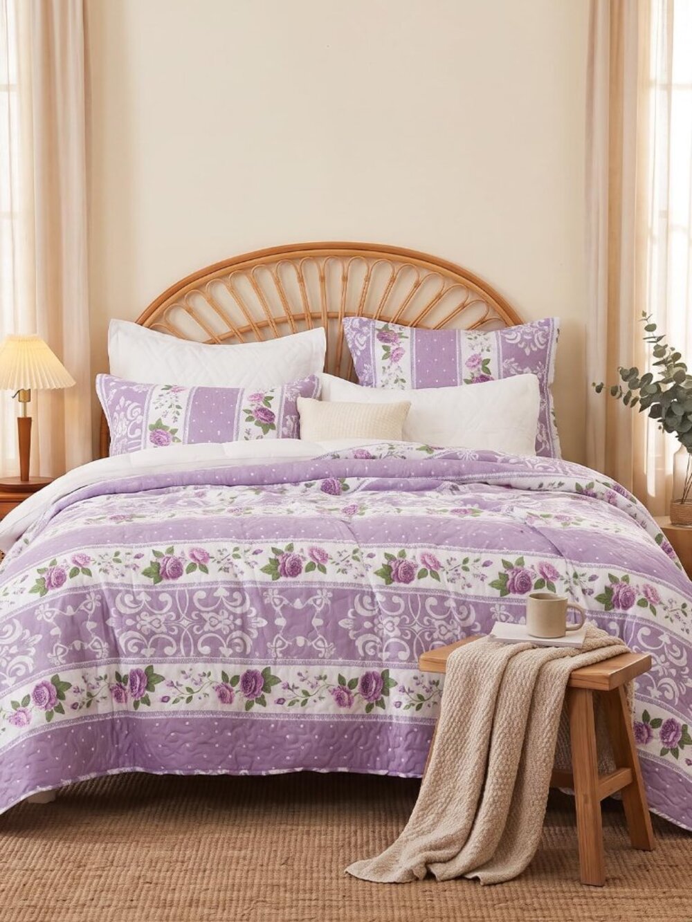 Elegant Lightweight Quilted Bedspread Set for All Season Comfort, 3 Piece Polyes
